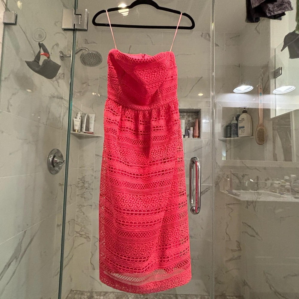 NWT J.Crew coral pink lace strapless a-line dress